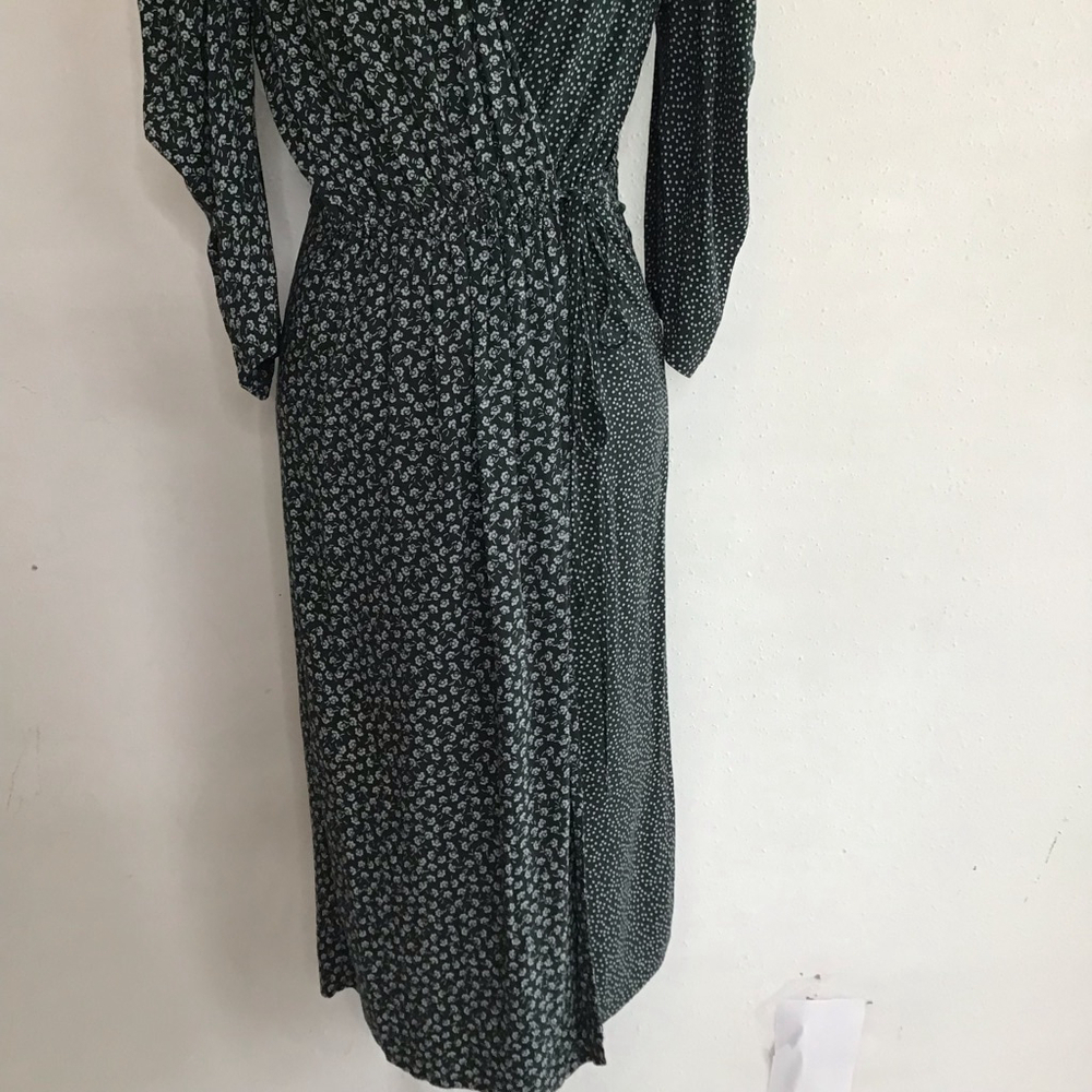 See By Chloé Women Elegant Dark Emerald Green & White Floral Midi Wrap Dress 6 - Picture 8 of 14
